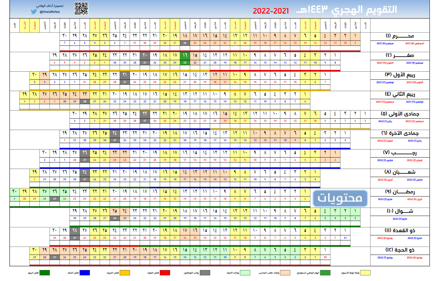 تقويم الرفاعي 1443